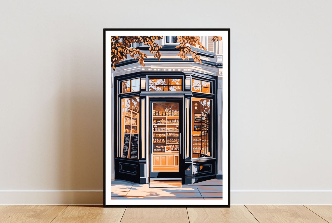 Retro Candy Shop Shelves Of Sweets Vintage Storefront Painting Poster