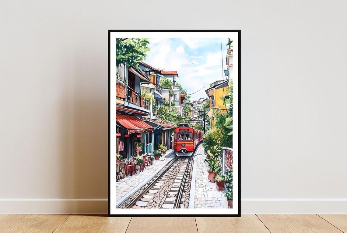 Hanoi Train Street Poster Hanoi Print Vietnam Wall Art Travel Poster Hanoi Watercolour Vietnam Print Hanoi Vietnam Hanoi Wall Art