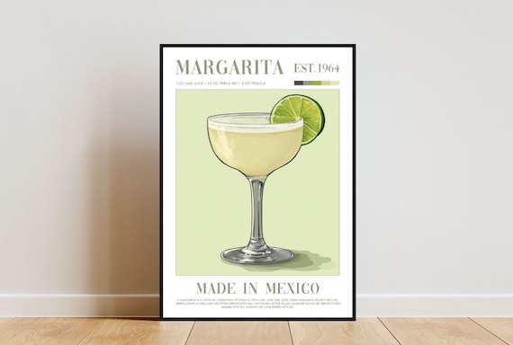 Margarita Cocktail Illustration Tequila Coupe Kitchen Bar Poster