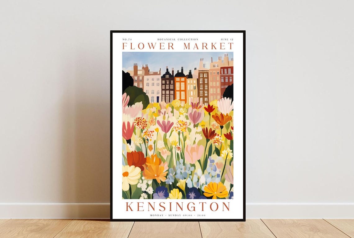 Kensington Flower Market Poster Kensington Poster Flower Market Print Flower Wall Art Botanical Poster Floral Art Pink Flower Poster