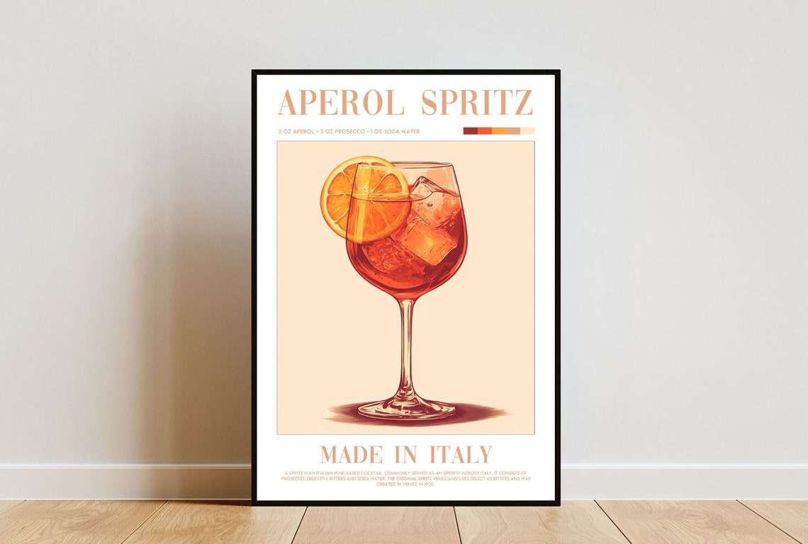 Aperol Spritz Cocktail Recipe Illustration Made in Italy Art Poster
