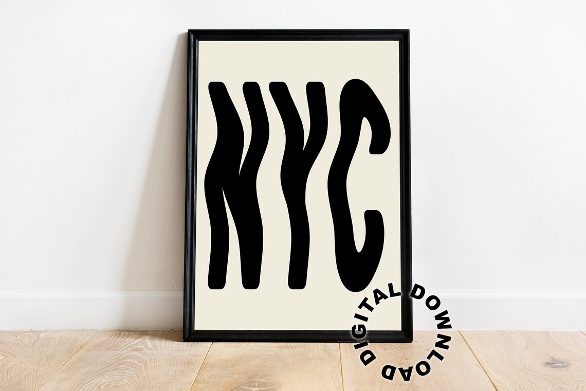 NYC New York City Wavy Letters Art Print, Retro