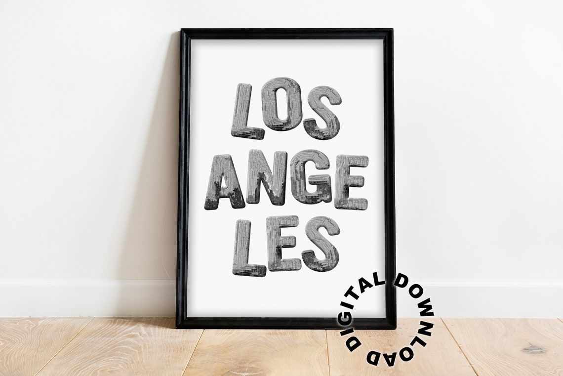 Los Angeles Disco Ball Typography City Letter Retro Wall Decor Poster