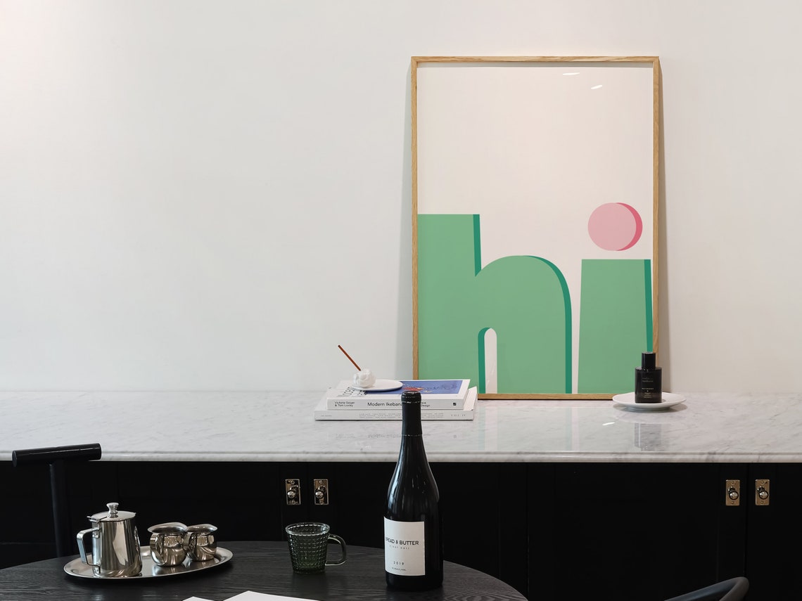 Hi Green Minimalist Modern Scandinavian Style Typography Poster - Image 2