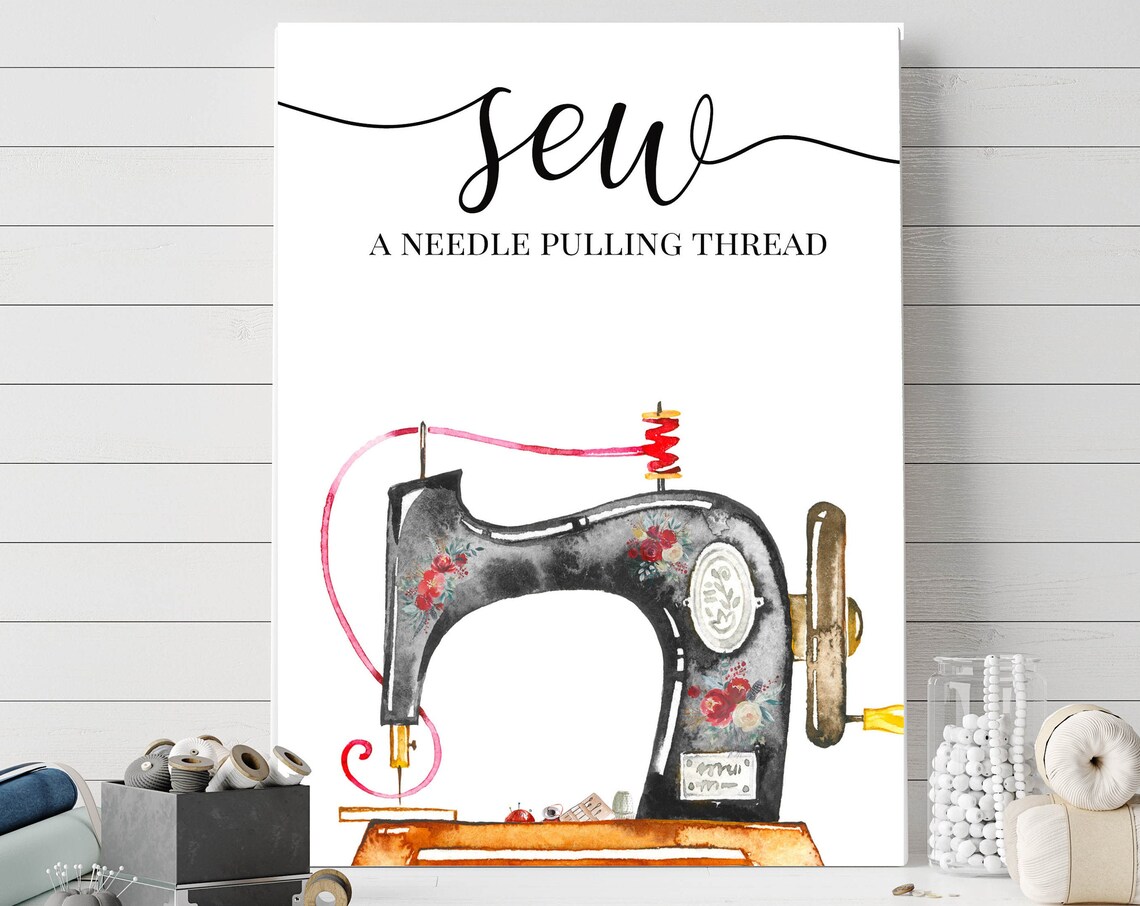 Needle Pulling Thread Craft Room Sign, Vintage Floral