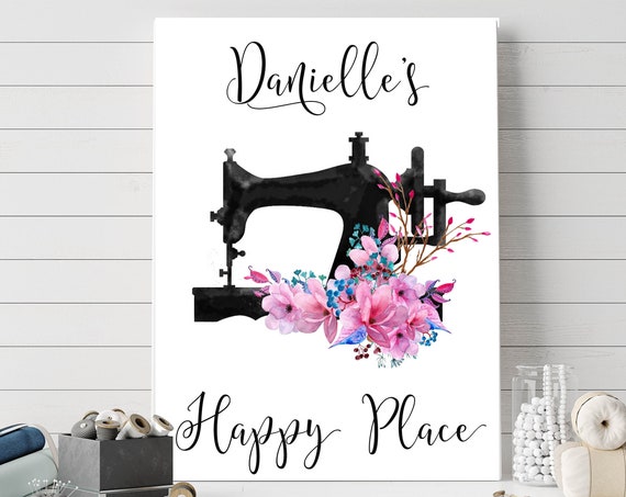 Personalized Craft Room Sign Happy Place Sewing Room Sign Vintage Craft Room Decor 5x7 8x10 85x11 11x14 16x20 Custom Name