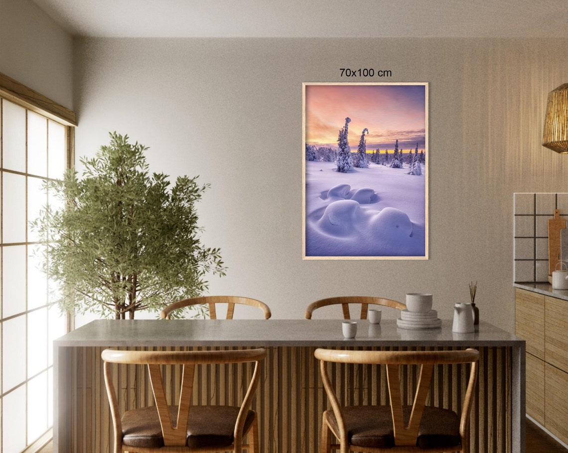 Snowy Winter Forest At Pink Sunset With Frosted Pine Trees Poster - Image 3