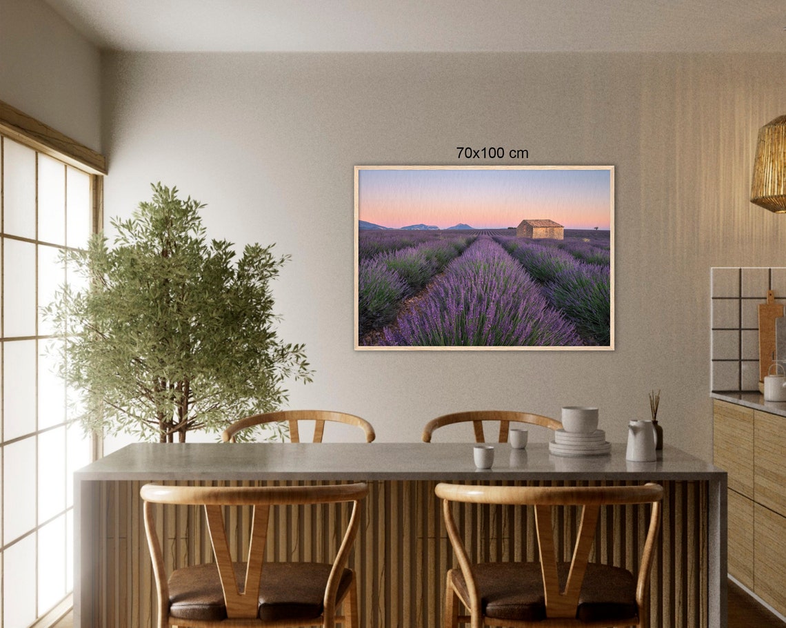 Provence Lavender Rows Dusk Pink Sky Stone Hut France Poster - Image 2