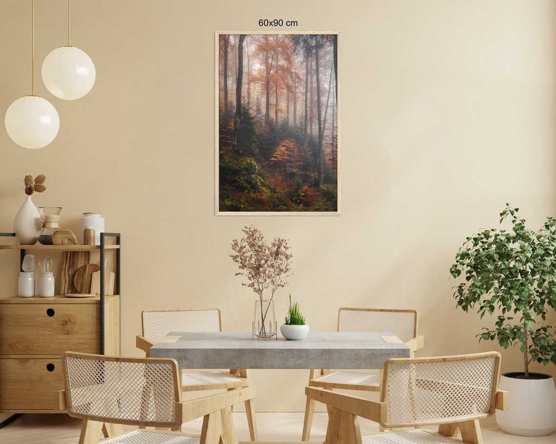 Misty Autumn Forest With Glowing Orange And Red Fall Foliage Poster - Image 2
