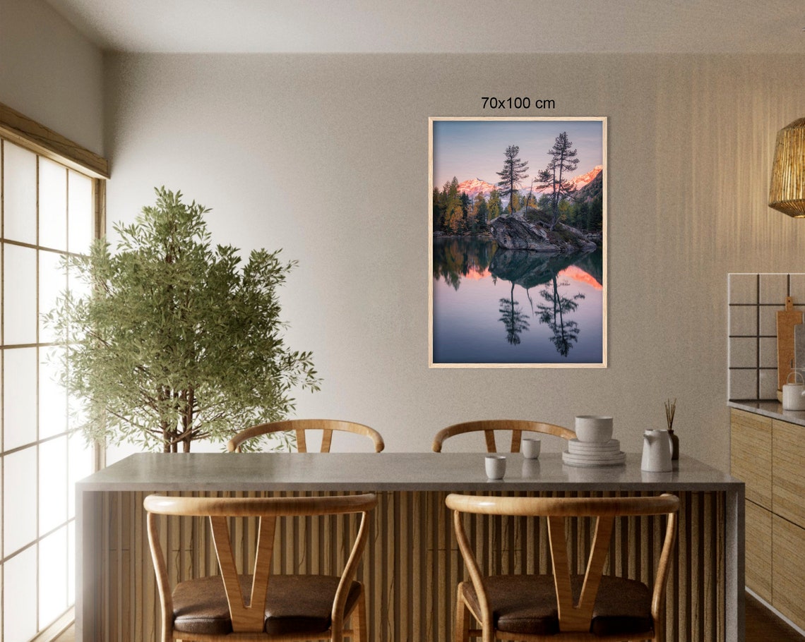 Alpine Mountain Lake At Sunrise With Perfect Mirror Reflection Poster - Image 3