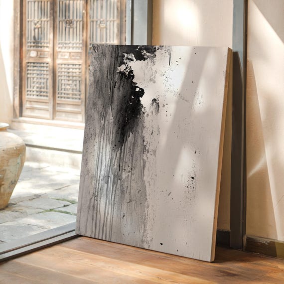 Black And White Drip Abstract Art Print, Modern Grunge