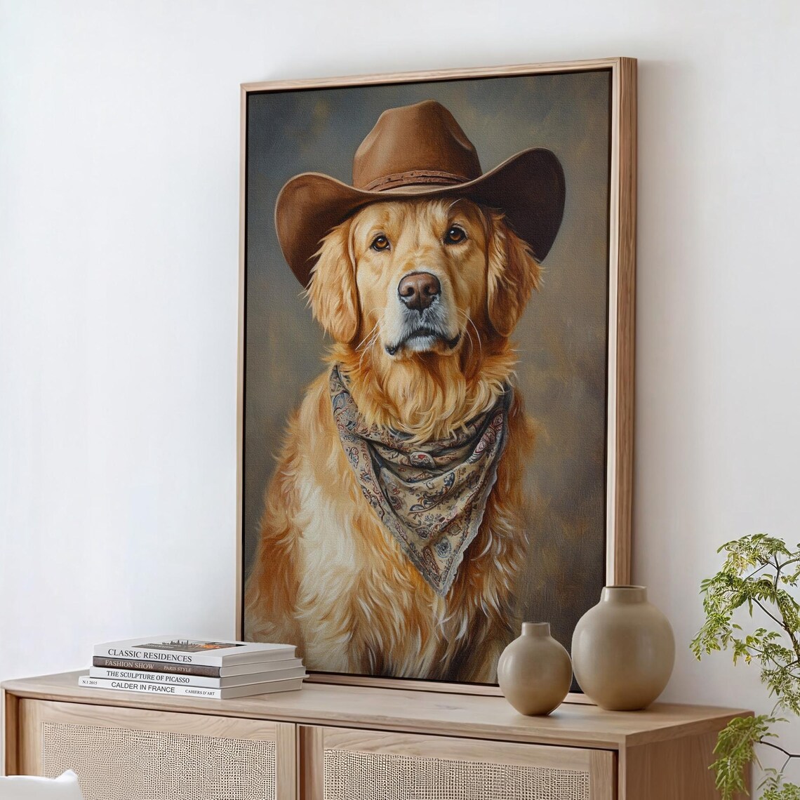 Golden Retriever Cowboy, Rustic Farmhouse Art Print