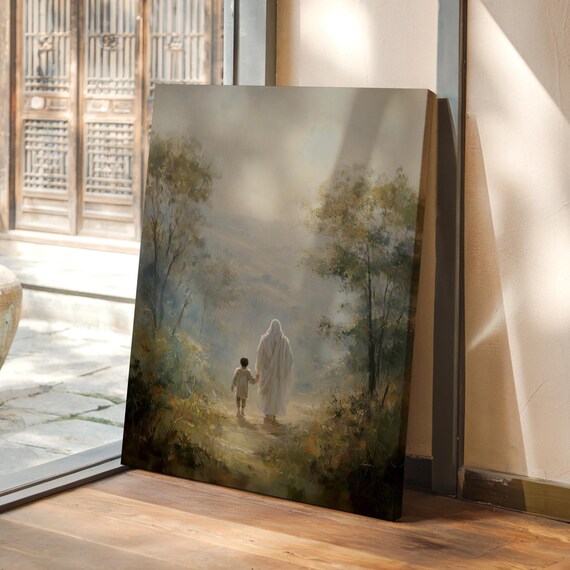 Guiding Light Figure Walking With Child Through The Forest Christian Poster