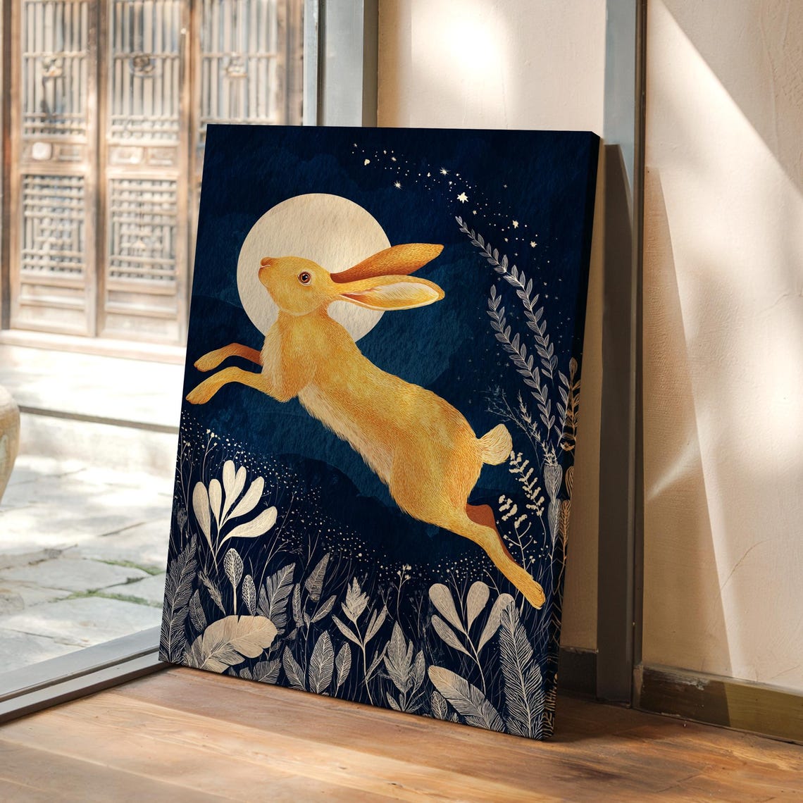 Golden Hare Leaping Beneath The Moon