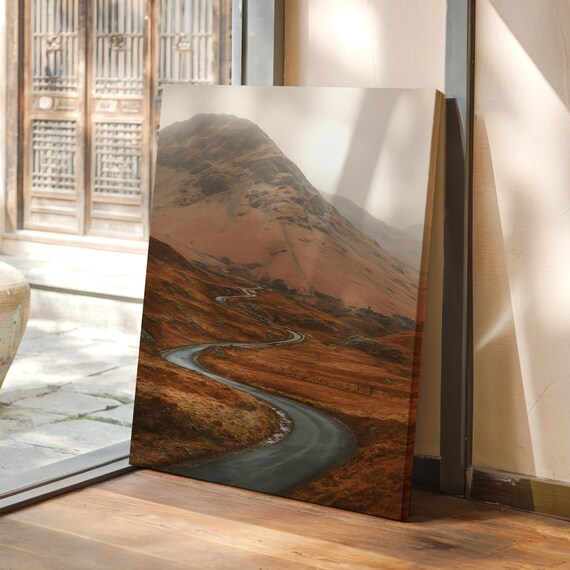 Winding Autumn Mountain Road Misty Highland Landscape Poster