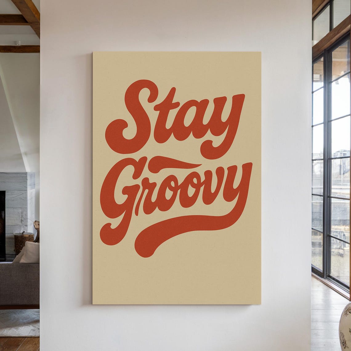 Stay Groovy Red Retro 70s Script Typography Quote Decor Poster