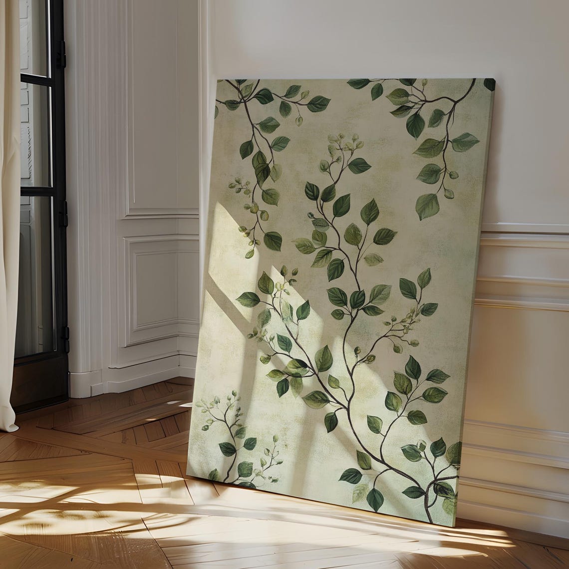 Vertical Climbing Green Vines Botanical Chinoiserie Art Poster