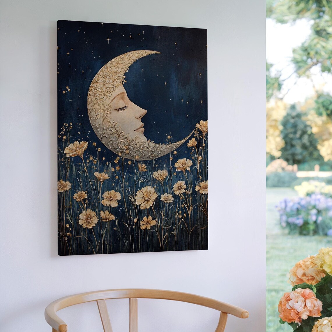 Crescent Moon With Floral Design, Dreamy Night Sky - Image 7