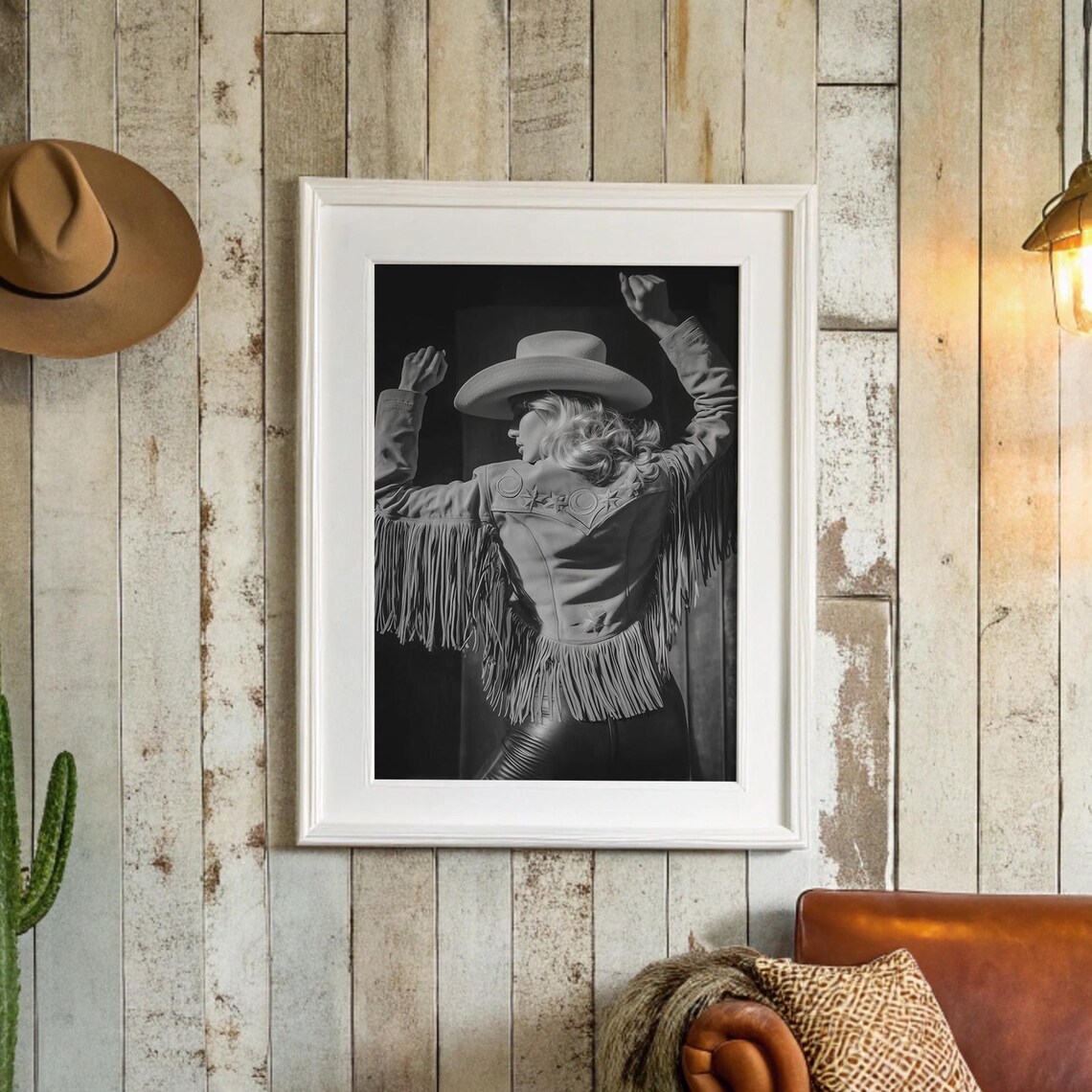 Cowgirl In Fringe Jacket, Black And White Art Print