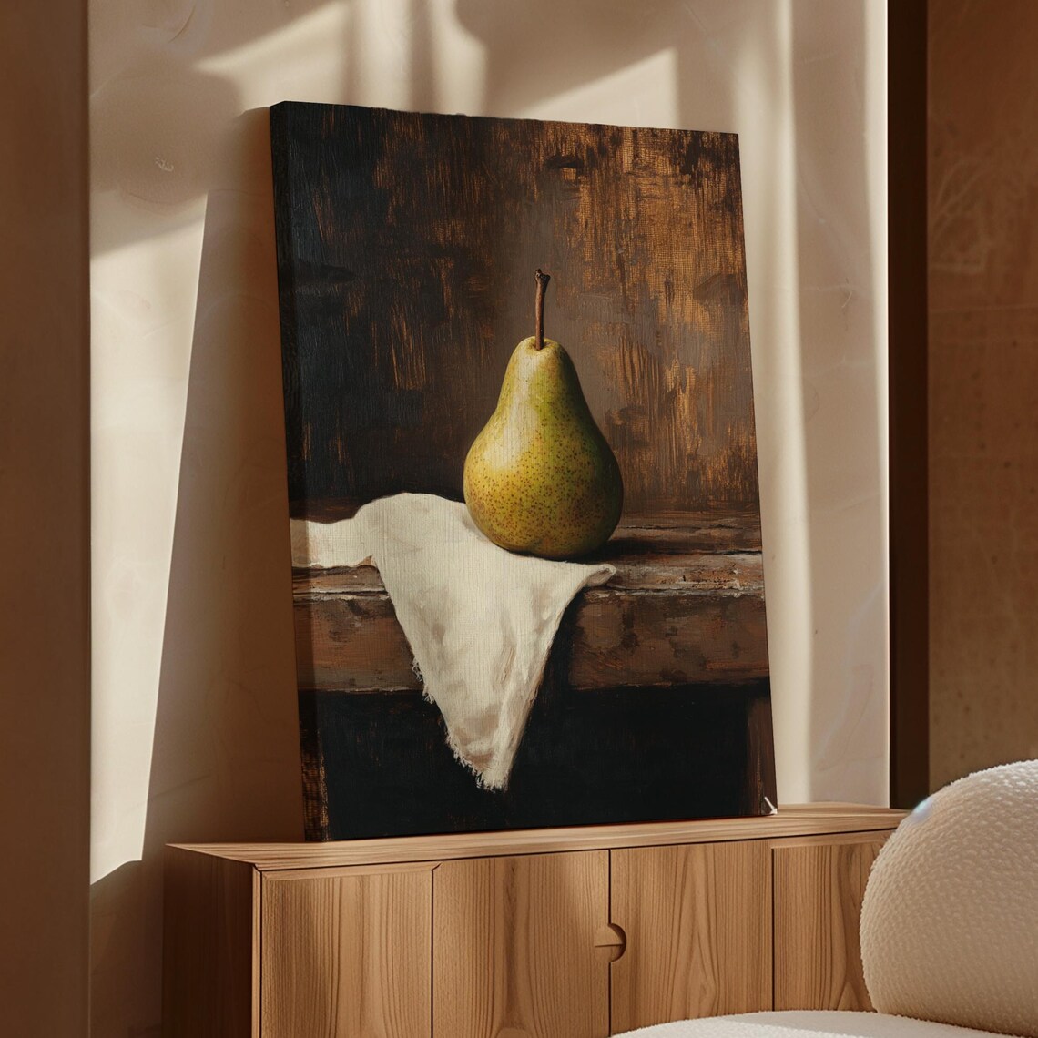 Vintage Pear Still Life Rustic Kitchen Wall Art Classic Fruit Painting Dark Academia Decor Elegant Farmhouse Artwork