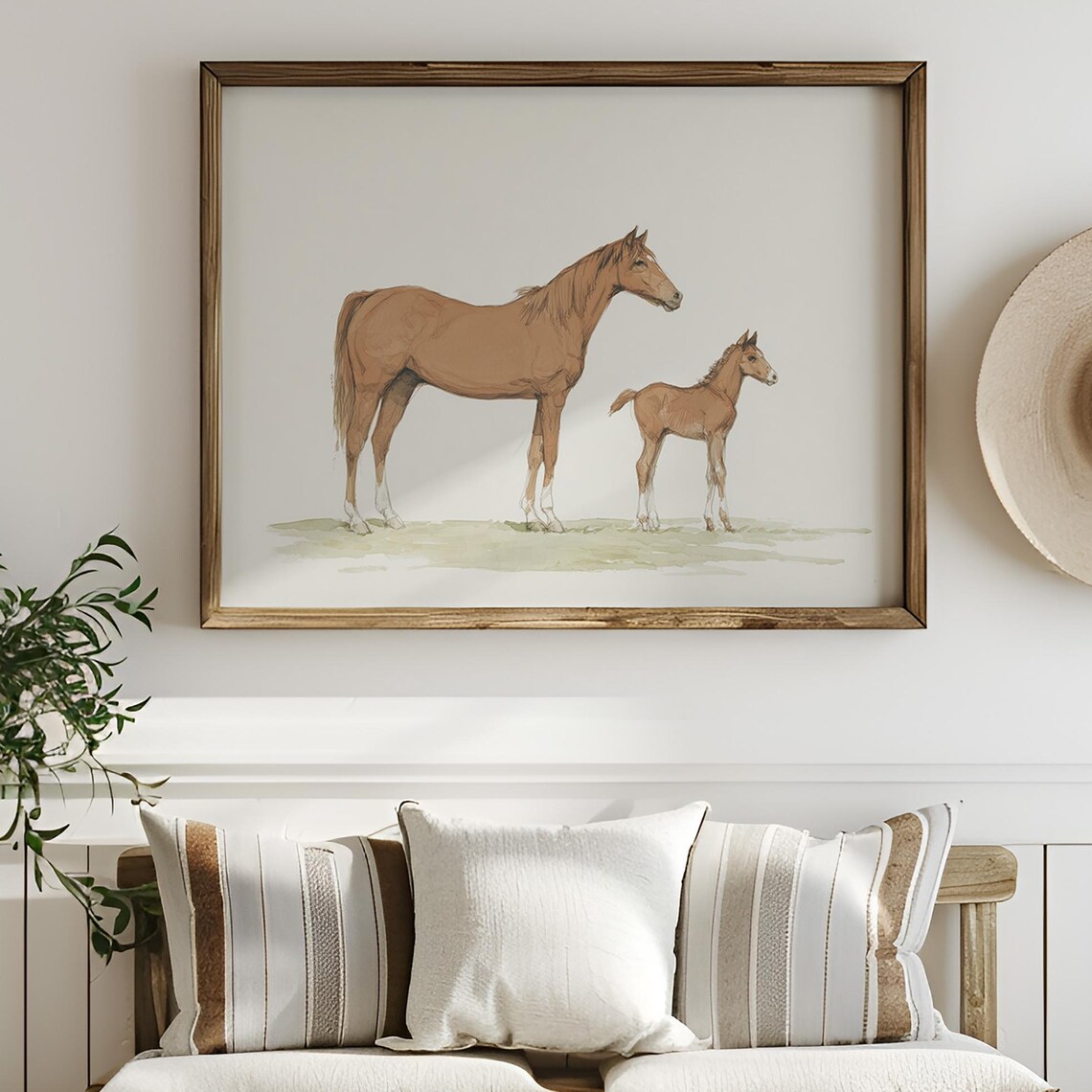 Mare And Foal Standing In Quiet Pasture Art Print