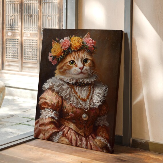 Orange Cat Victorian Lace Dress Rose Floral Crown Portrait Poster