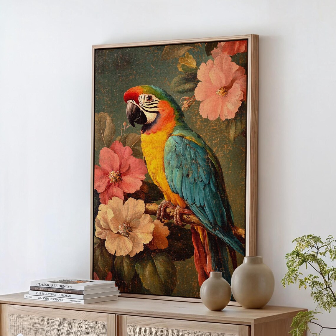 Tropical Parrot Art, Vibrant Macaw With Hibiscus Flowers - Image 7
