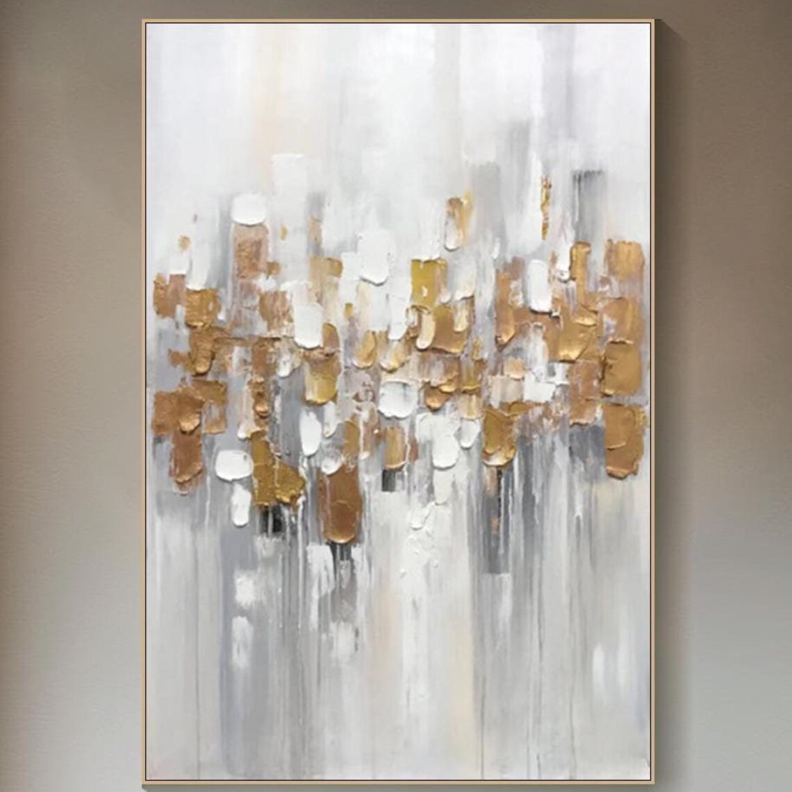White Gold Foil Abstract Texture Minimalist Modern Painting Wall Art - Image 4