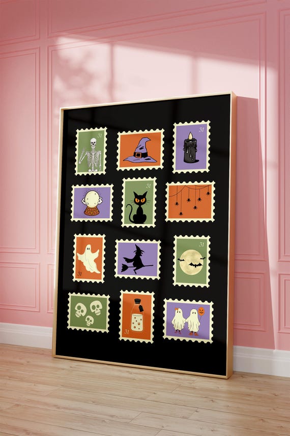 Halloween Vintage Stamps Poster Print