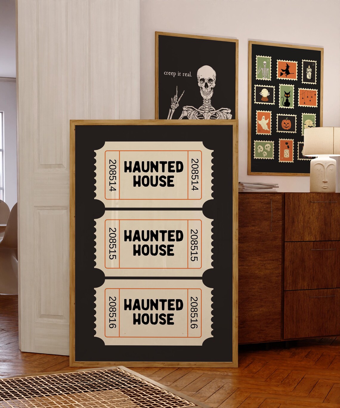Retro Haunted House Ticket, Vintage Halloween Decor
