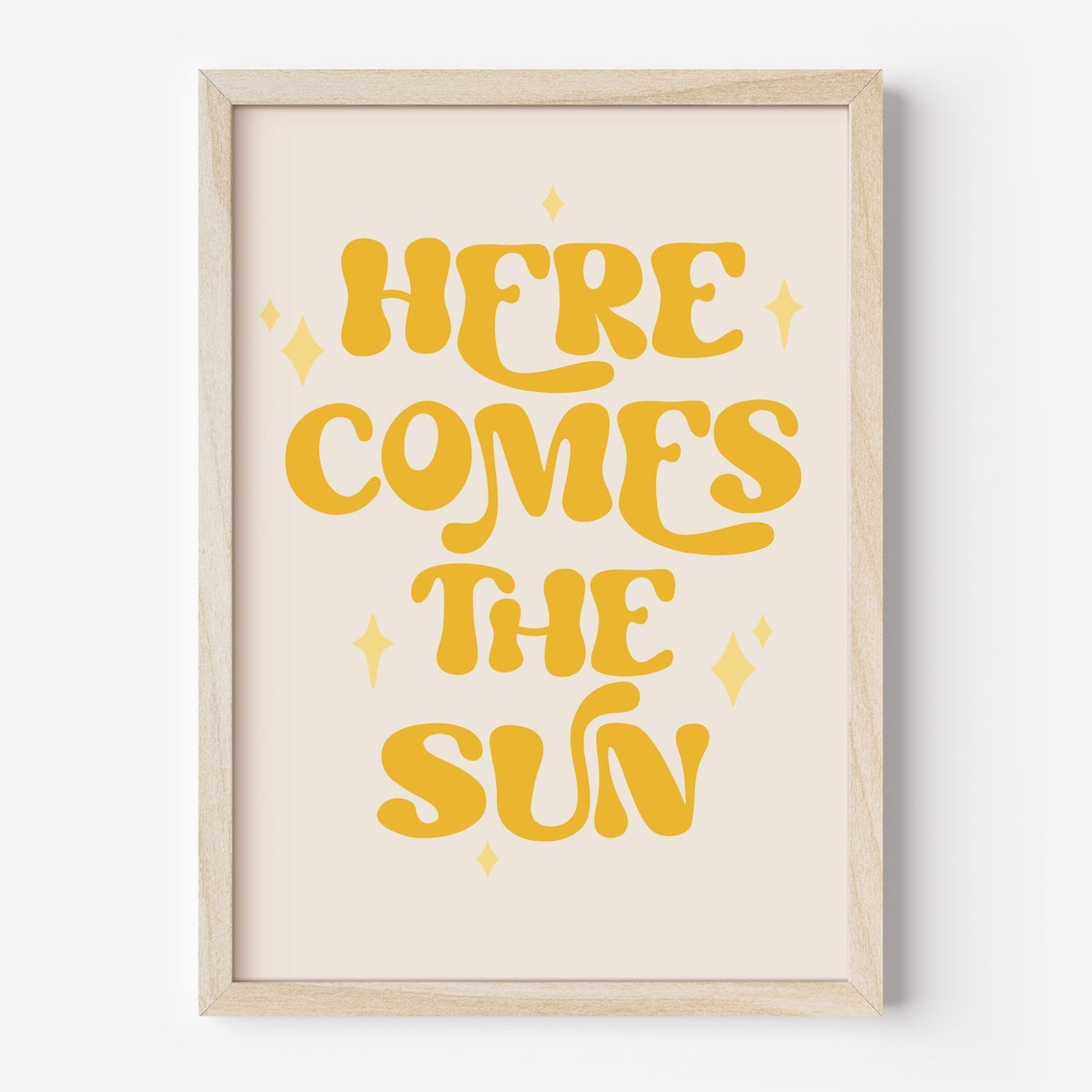 Here Comes The Sun Yellow Retro Lettering Sunshine Quote Poster - Image 2