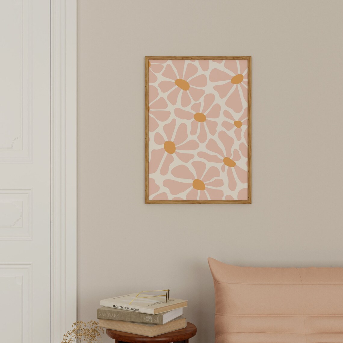 Retro Groovy Daisy Pattern Pink Orange 70s Flower Power Wall Art - Image 3