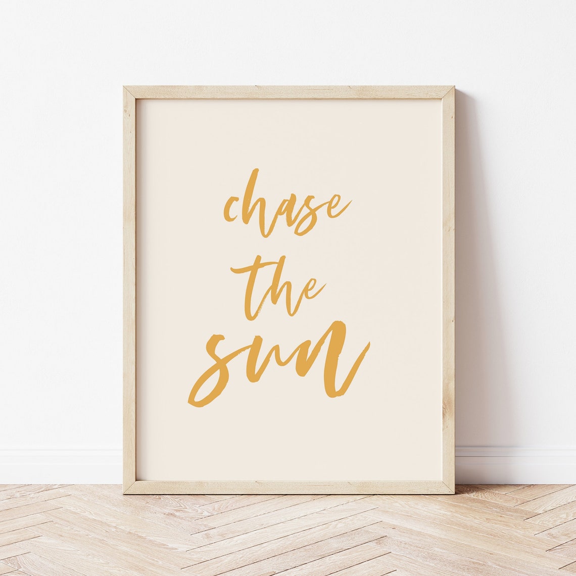 Chase The Sun Gold Hand Lettered Script Sunshine Quote Wall Art