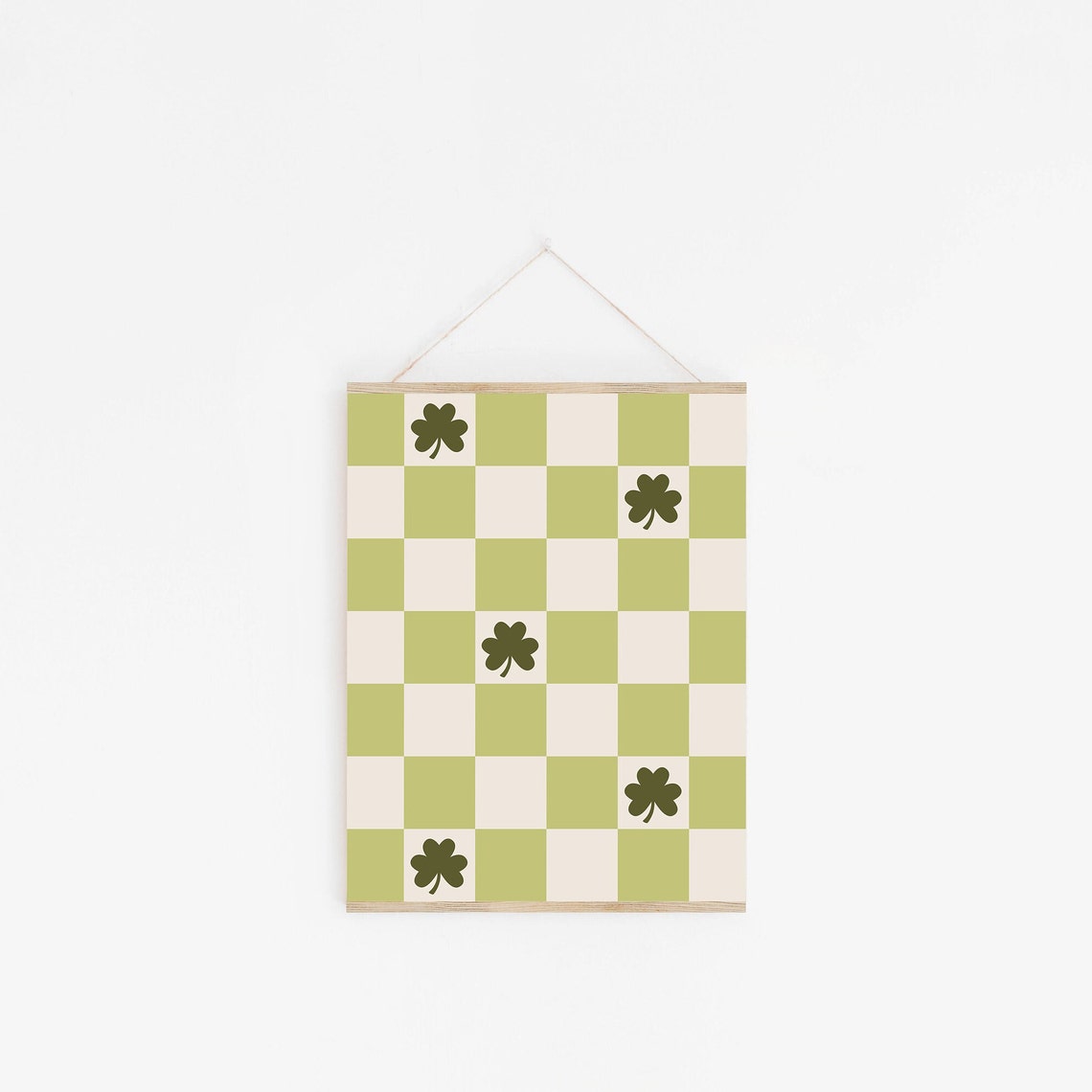 Green Checkered Shamrock Pattern St Patricks Day Lucky Wall Art - Image 2