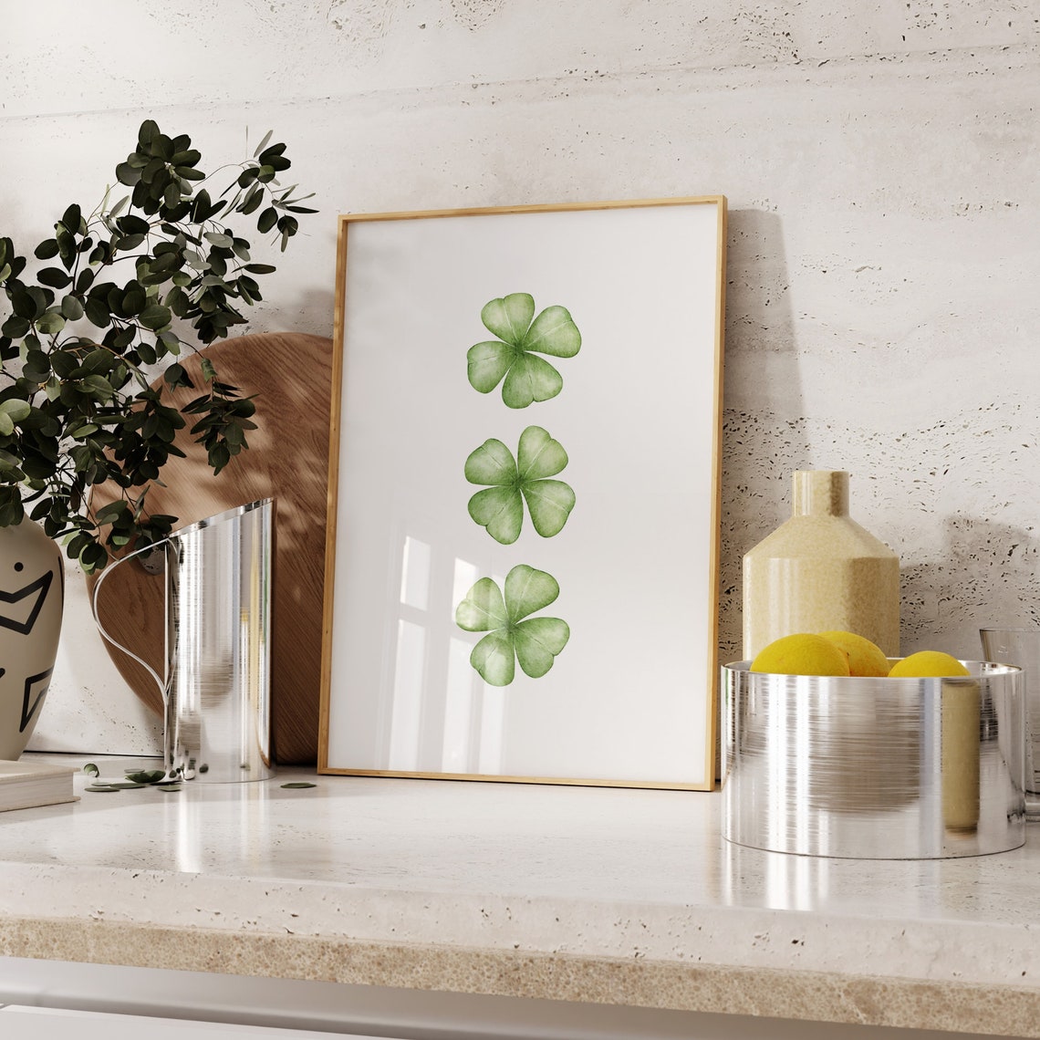 Watercolor Green Shamrocks Trio Minimal Irish Botanical Poster - Image 3