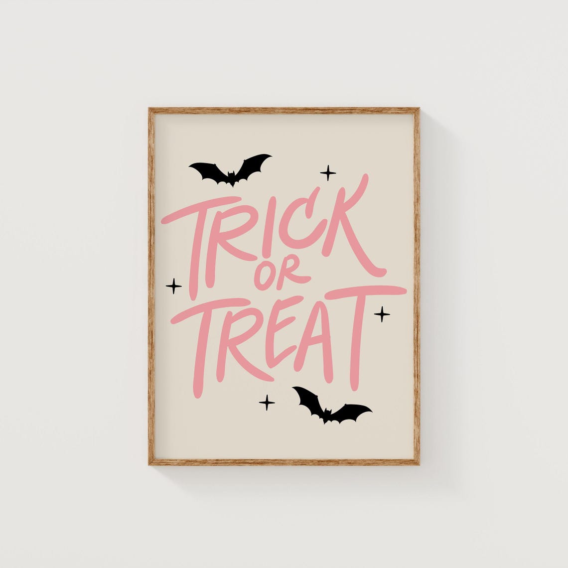 Trick or Treat Pink Script Lettering with Black Bats Halloween Poster - Image 2
