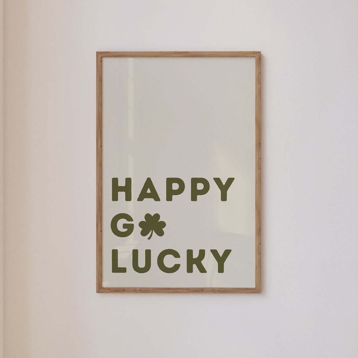 Happy Go Lucky Shamrock Olive Green St Patricks Day Quote Print - Image 2