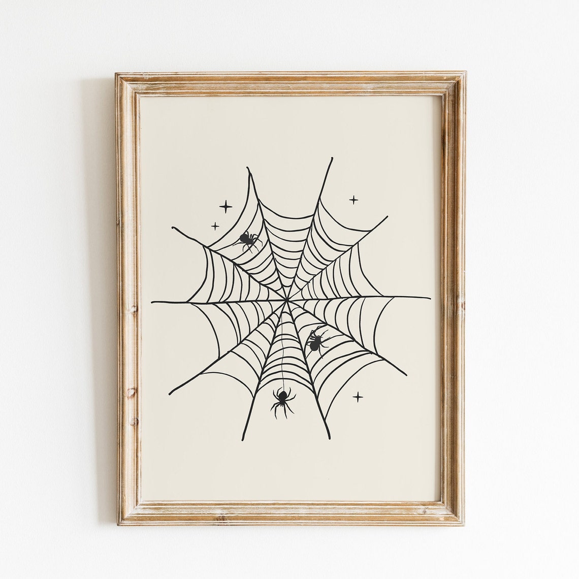 Black Spiderweb Line Art with Three Spiders Minimal Halloween Poster - Image 3