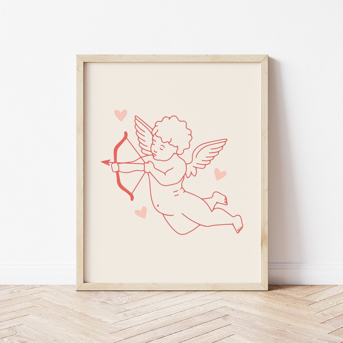 Cupid with Bow and Arrow Line Art Retro Valentine Cherub Poster - Image 3