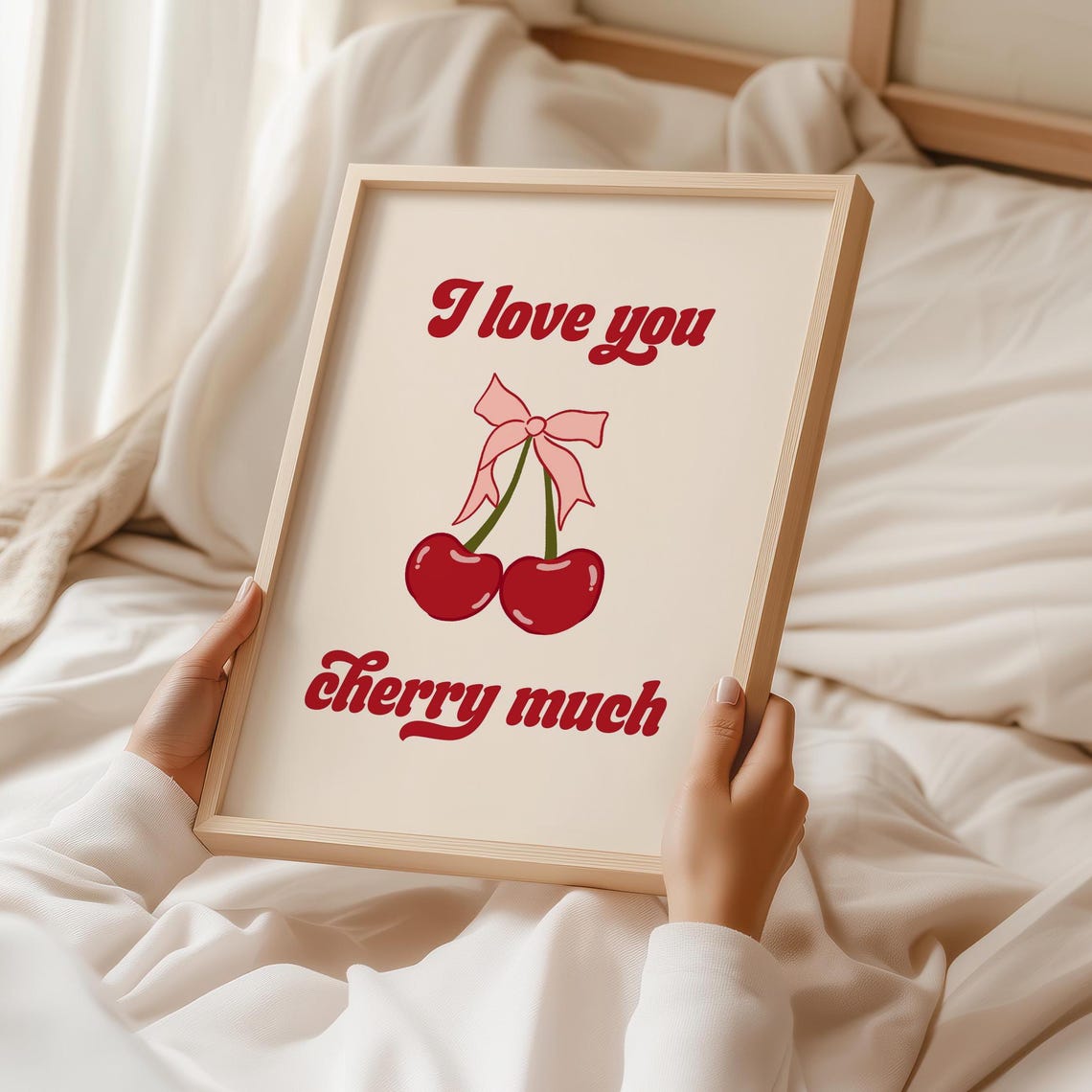 I Love You Cherry Much Retro Cherries Bow Valentine Quote Poster - Image 2