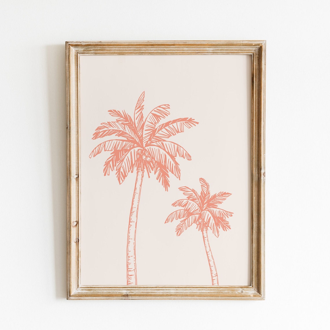 Two Coral Palm Trees Line Drawing Minimalist Tropical Beach Art Poster - Image 2