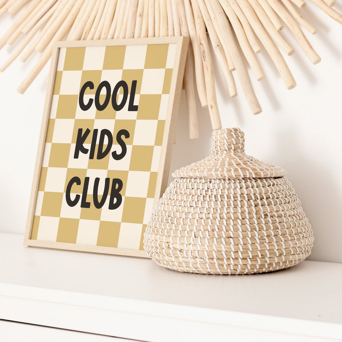 Cool Kids Club Retro Tan Checkered Bold Typography Nursery Poster - Image 2