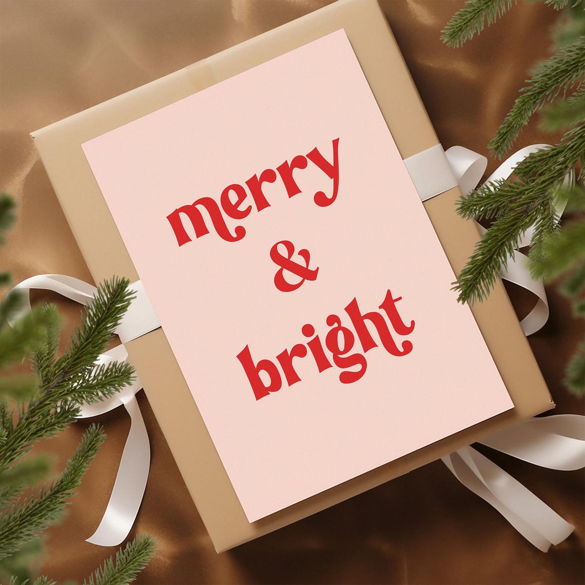 Merry And Bright Red Retro Typography Christmas Holiday Wall Art