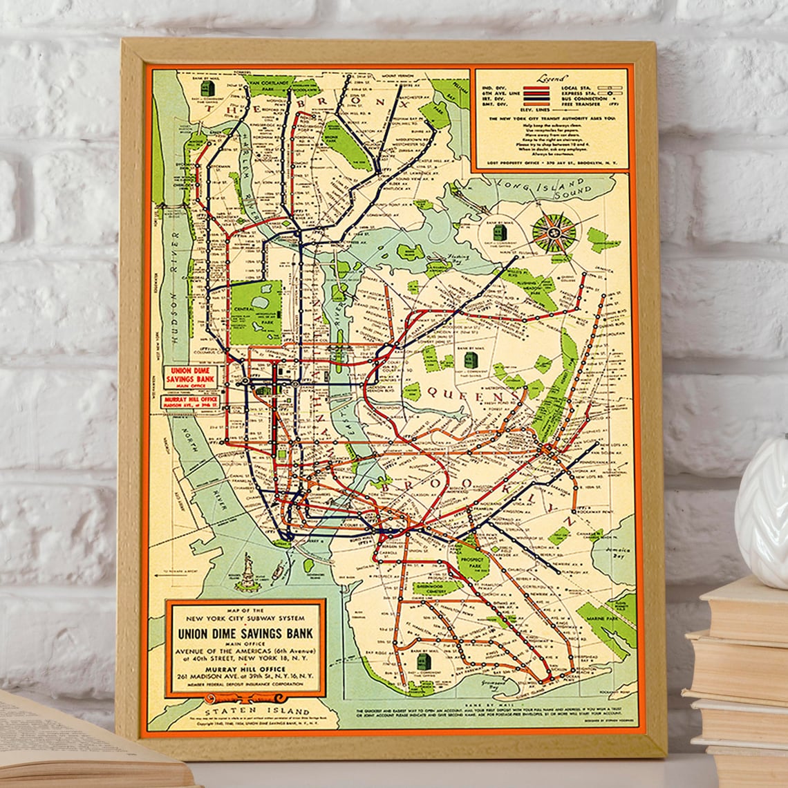 Old New York City Subway Map, Historical Travel Poster - Image 2