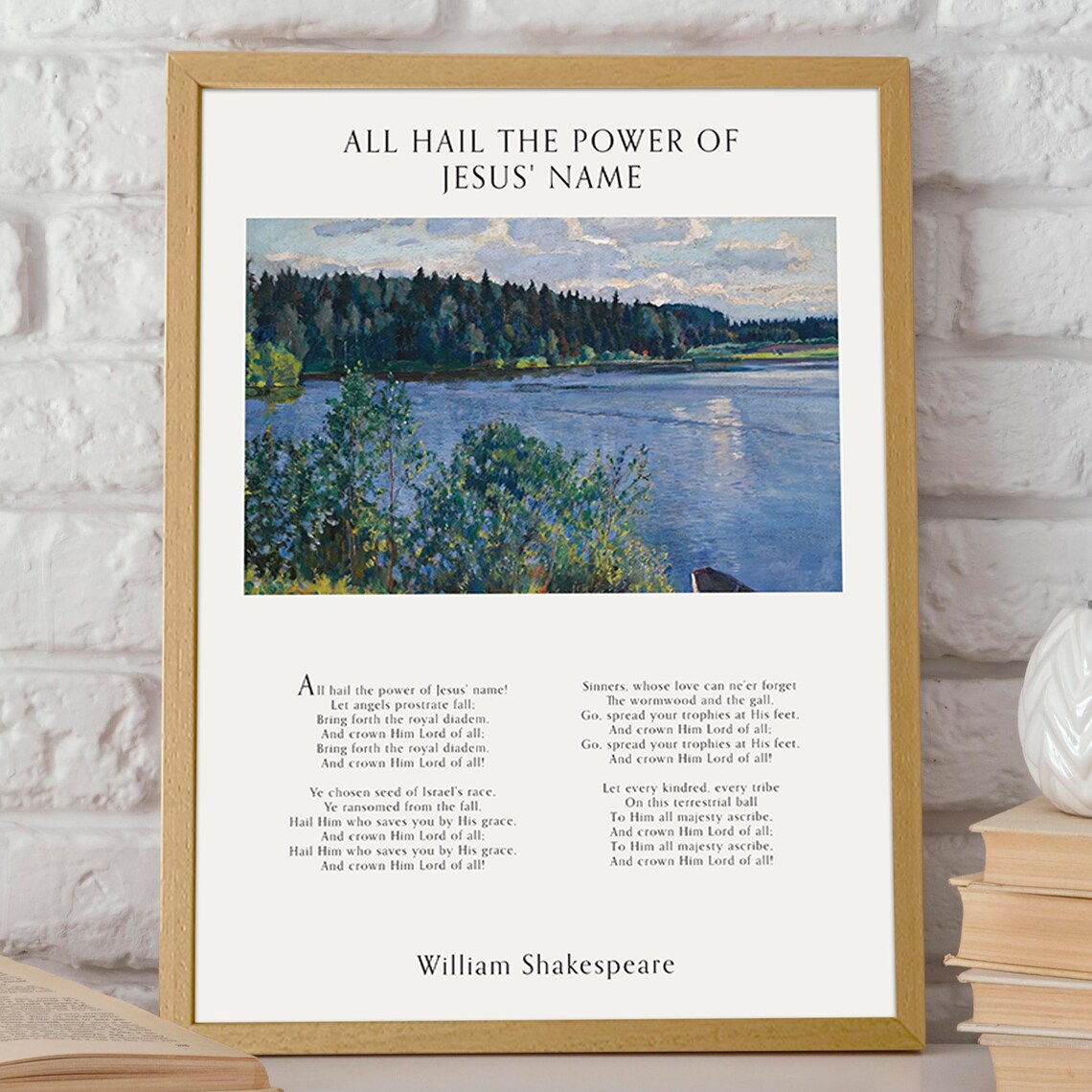 All Hail The Power Of Jesus Name Lake Hymn Landscape Wall Art - Image 2