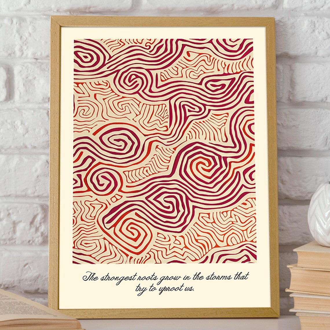 Strongest Roots Grow in Storms Red Swirl Abstract Line Art Poster - Image 2