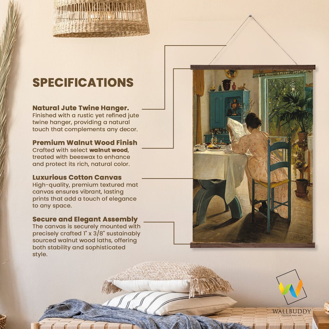 Morning Reading Woman at Vintage Breakfast Table Painting Poster - Image 2