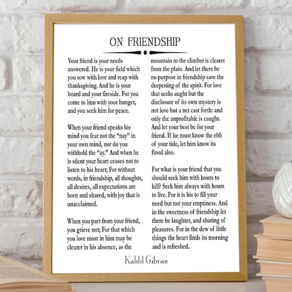 On Friendship Poem by Kahlil Gibran Classic Literary Quote Wall Art