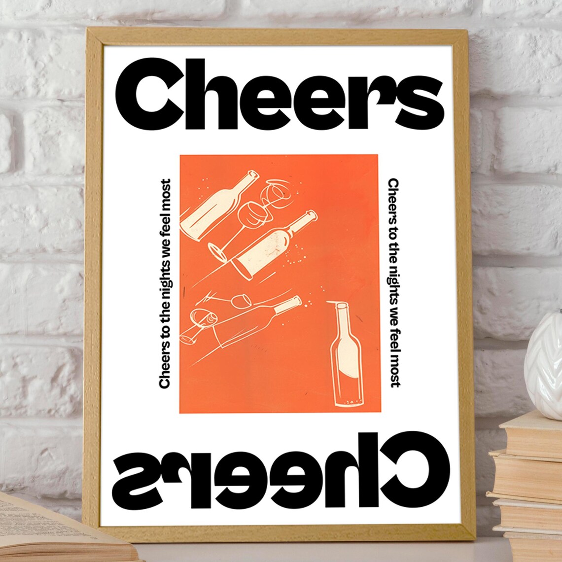 Cheers Wine Bottles Minimalist Orange Kitchen Bar Wall Poster - Image 2