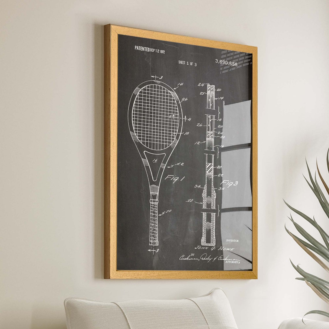 Tennis Racket Patent Poster, Blueprint Art Print